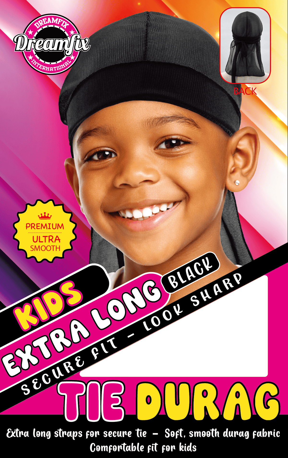 Dreamfix Health & Beauty Dreamfix Kids Extra Long Tie Durag Black
