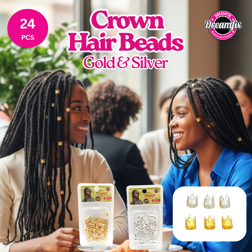 Dreamfix Health & Beauty Dreamfix Gold & Silver Crown Buckle Hair Beads Ring 24pcs