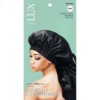 Qfitt Health & Beauty Braid Qfitt  Luxury Silky Satin Coated Shower & Conditioning Cap- Onyx