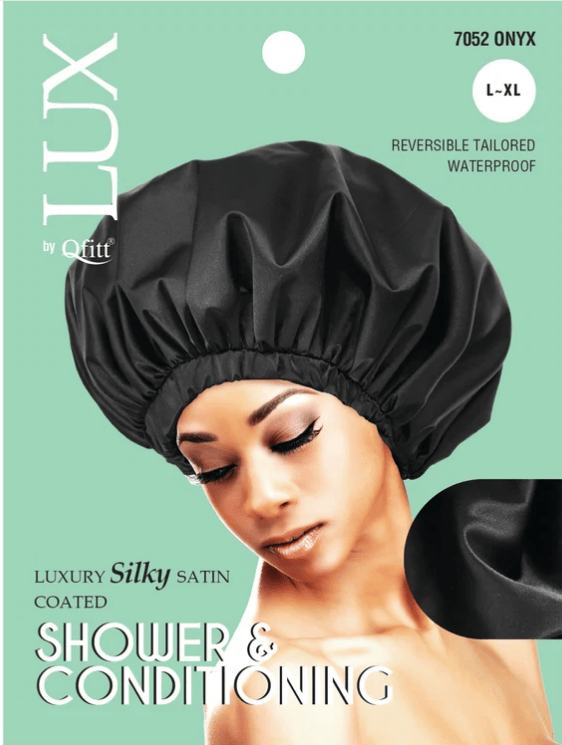 Qfitt Health & Beauty XL Qfitt  Luxury Silky Satin Coated Shower & Conditioning Cap- Onyx