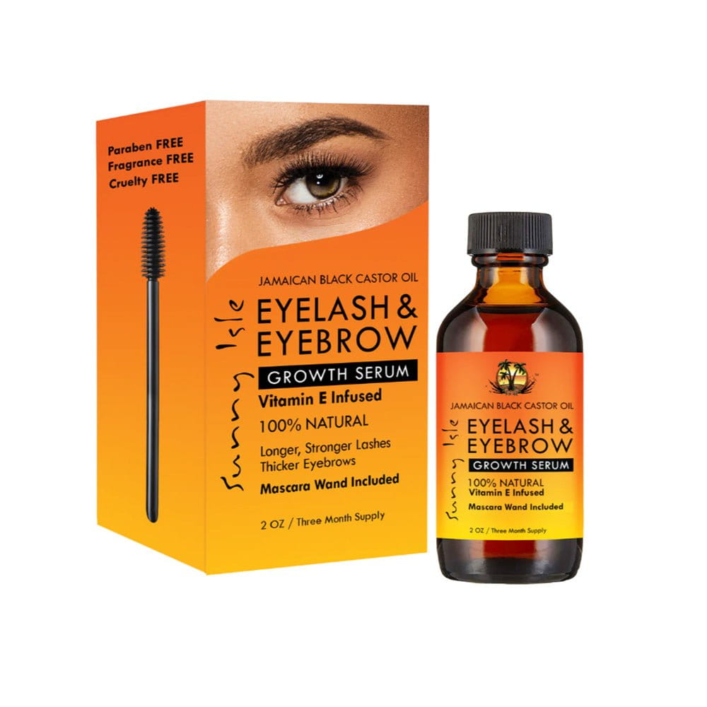 Sunny Isle Health & Beauty Sunny Isle - Sérum de croissance pour cils et sourcils à l'huile de ricin noire jamaïcaine 2oz